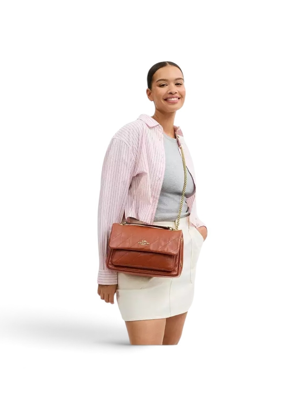 Coach Elodie  Leather Shoulder Bag in Saddle - Picture 5 of 11
